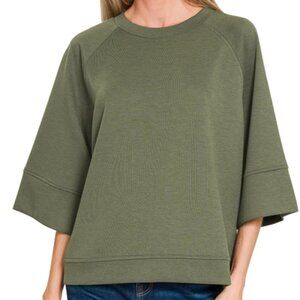 #ZENANA SCUBA MATERIAL 3/4 SLEEVE TOP